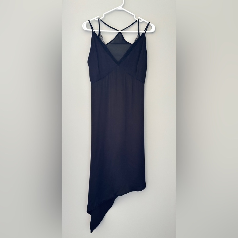 Zara Baby Doll Slip Dress Asymmetrical Strappy Dark Romantic Feminine Black Med